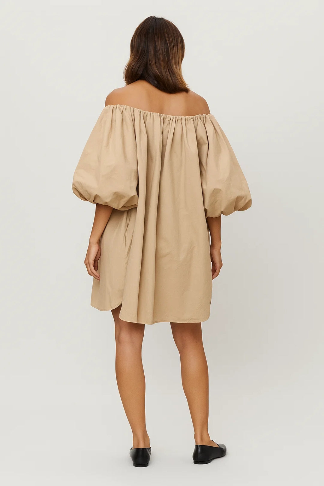 Women's Off-Shoulder Mini Summer Dress with Voluminous Sleeves