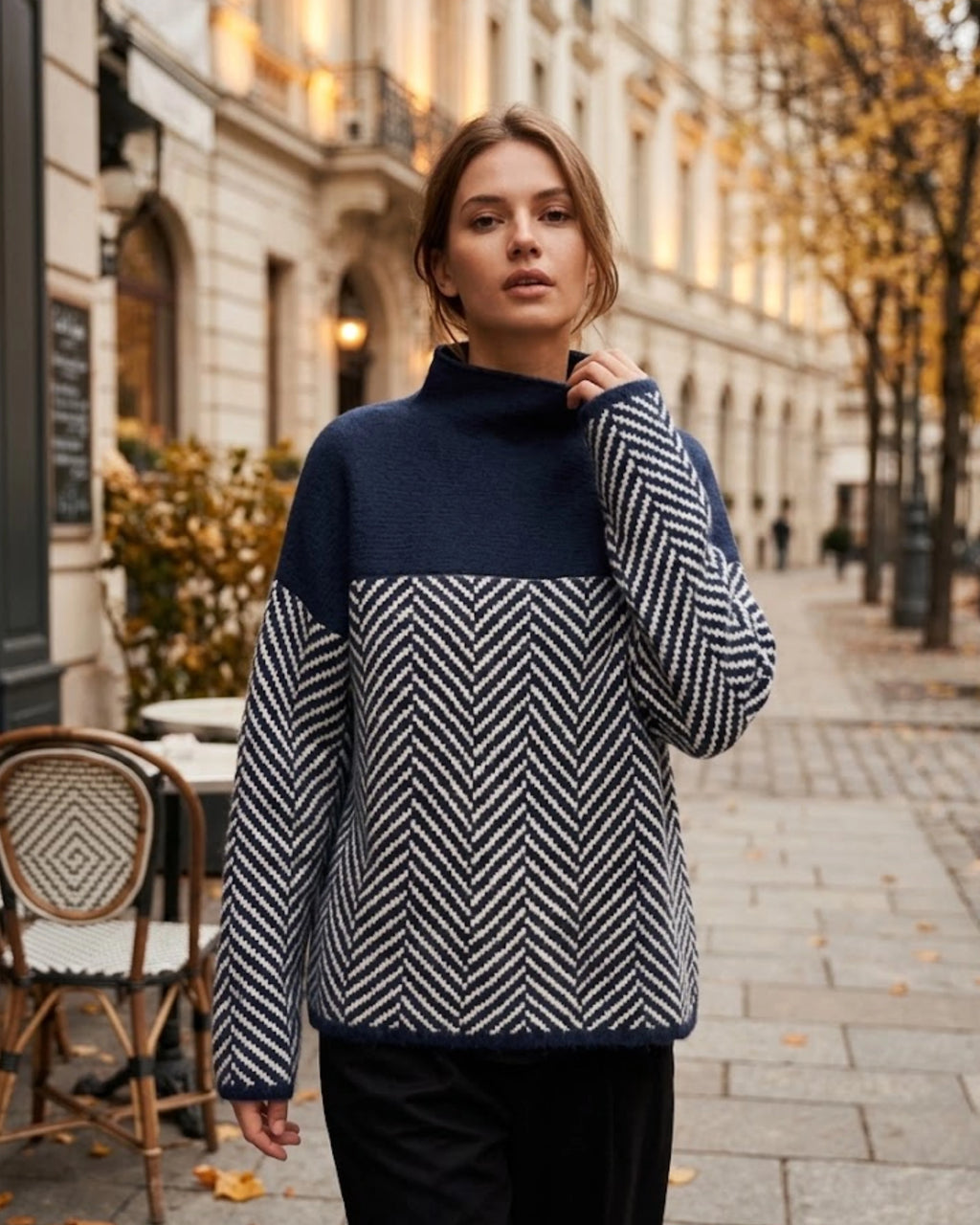 Women's Oversized Herringbone Color Block Sweater 1