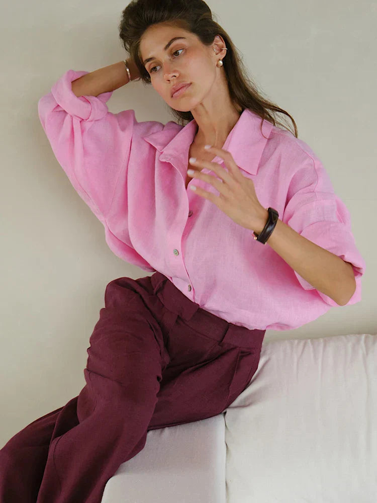 Women's Oversized Linen Blouse - Summer Tops for Women