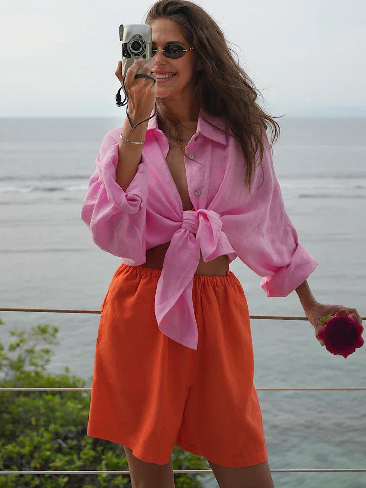 Women's Oversized Linen Blouse - Summer Tops for Women