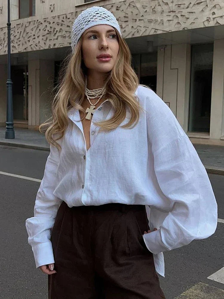 Women's Oversized Linen Blouse - Summer Tops for Women