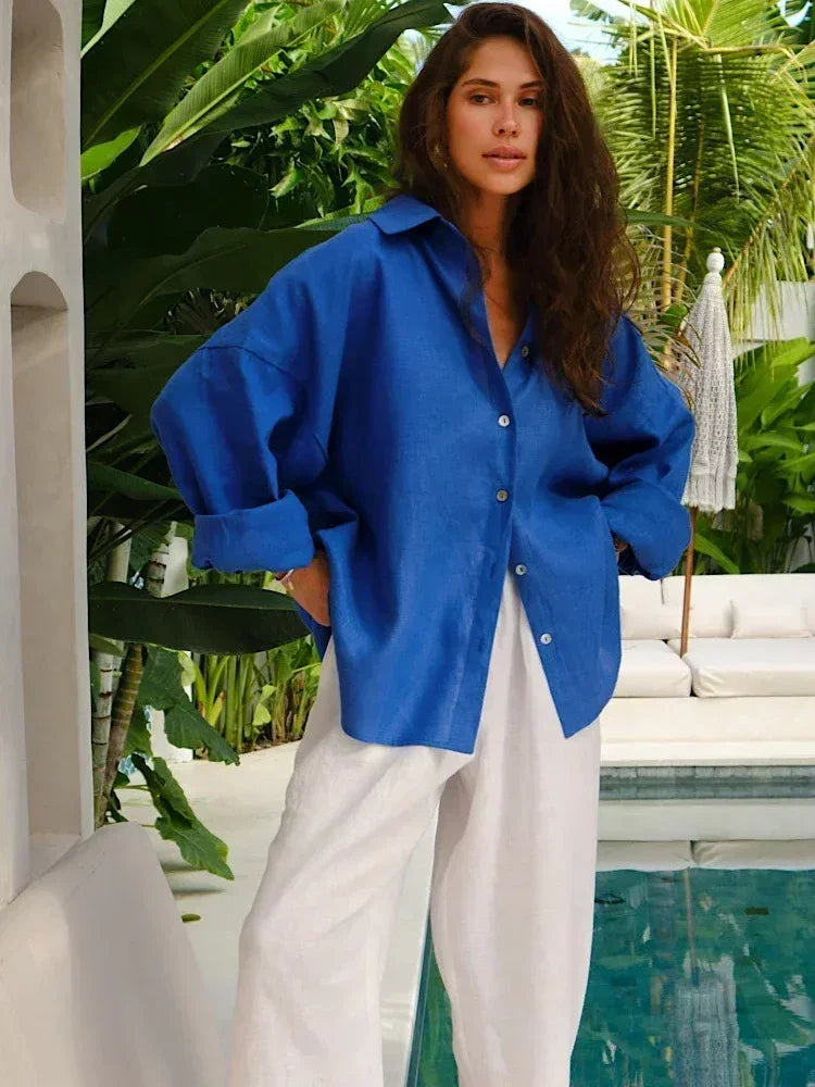 Women's Oversized Linen Blouse - Summer Tops for Women