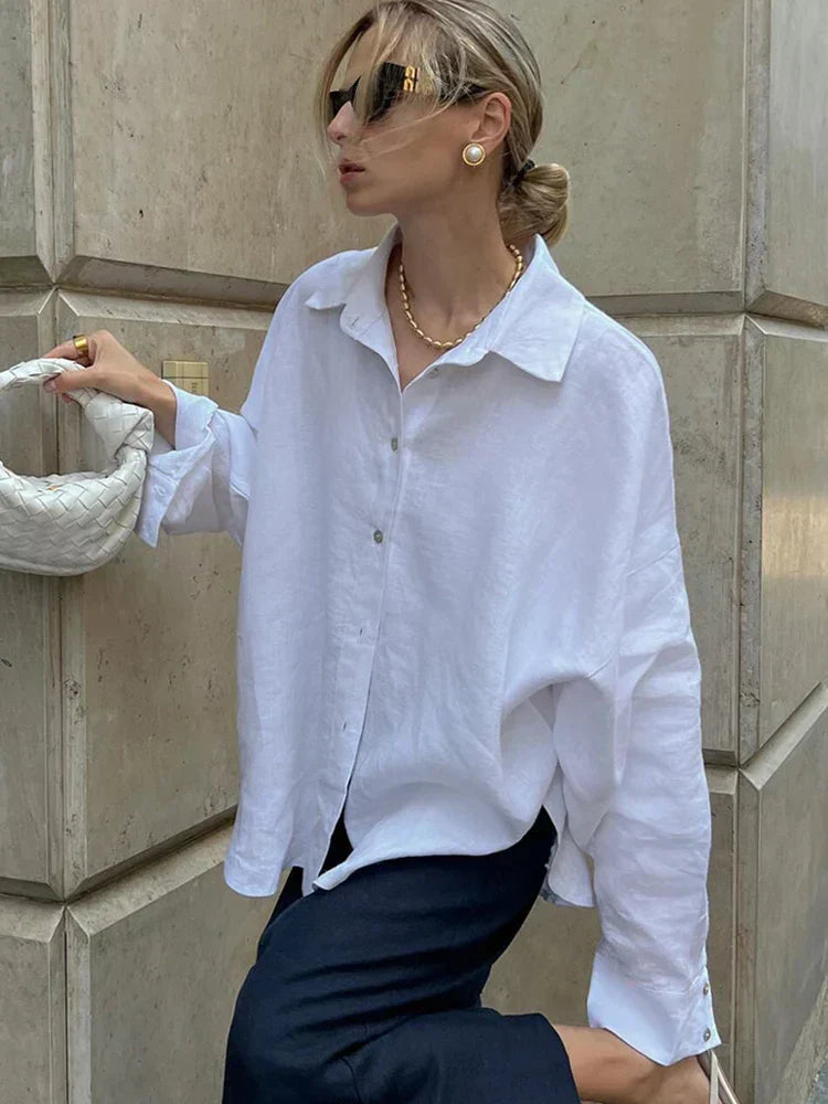 Women's Oversized Linen Blouse - Summer Tops for Women