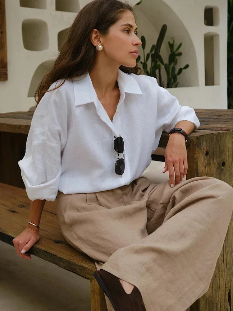 Women's Oversized Linen Blouse - Summer Tops for Women