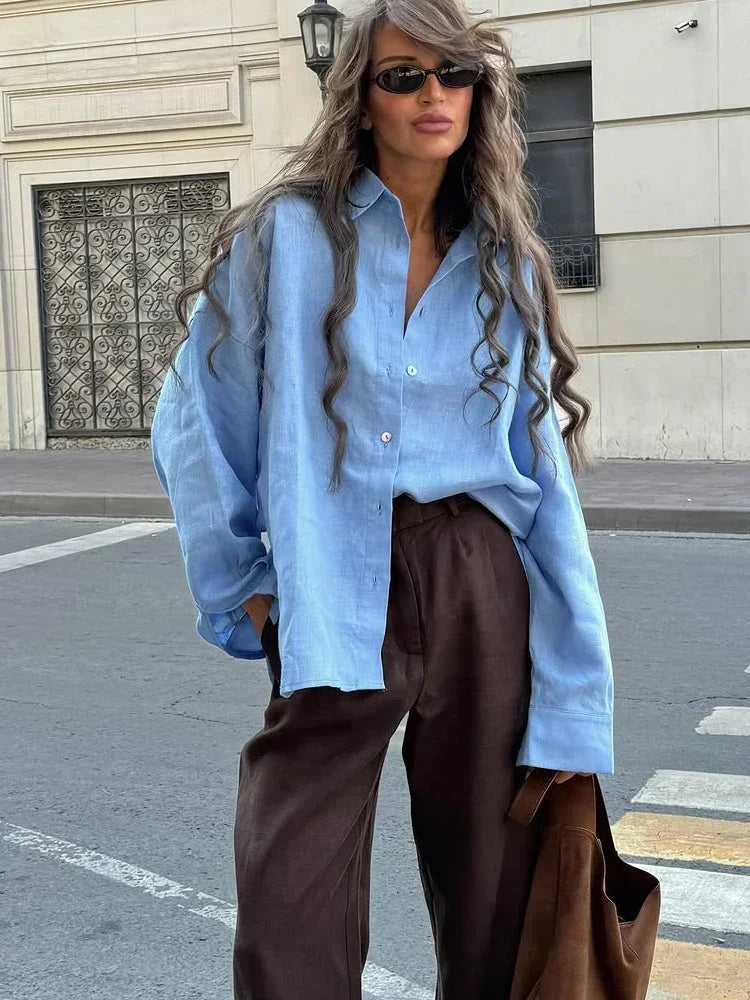 Women's Oversized Linen Blouse - Summer Tops for Women