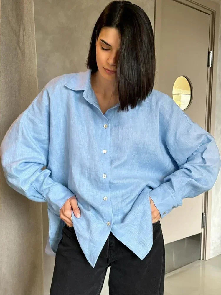 Women's Oversized Linen Blouse - Summer Tops for Women