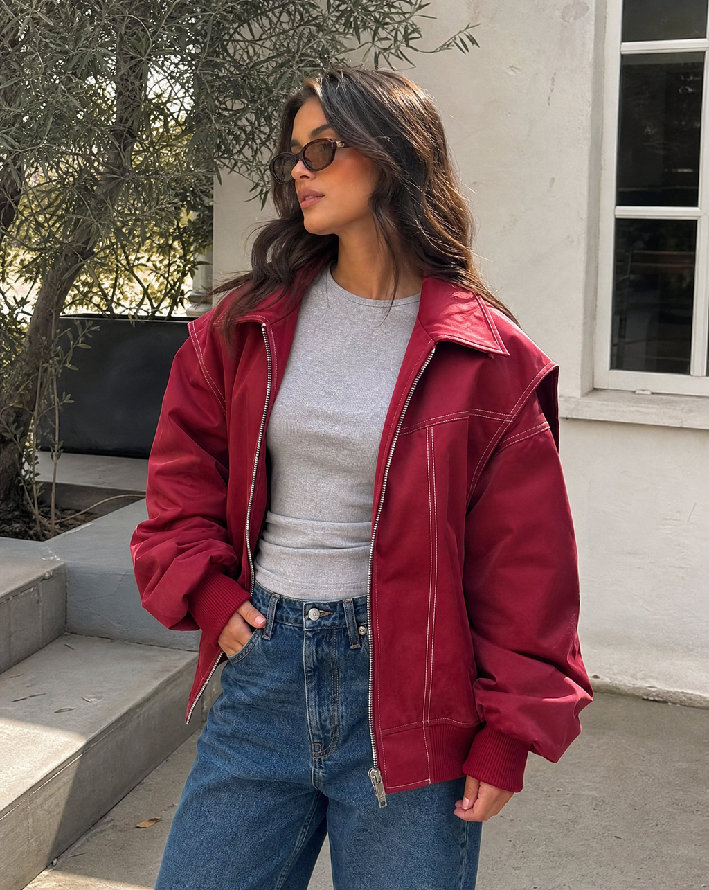 Women's Oversized Zip-Up Bomber Jacket