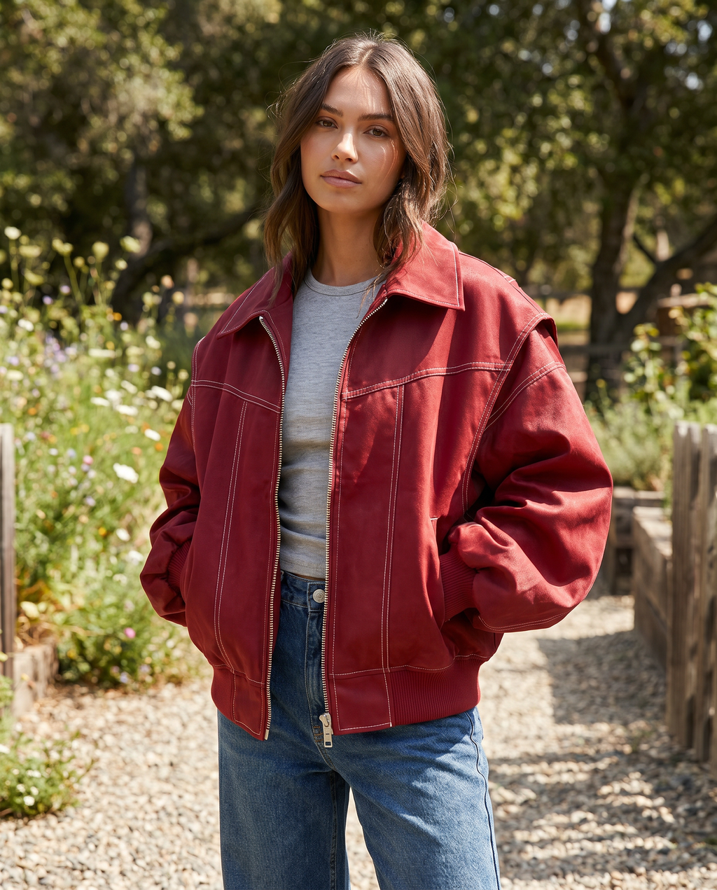 Women's Oversized Zip-Up Bomber Jacket