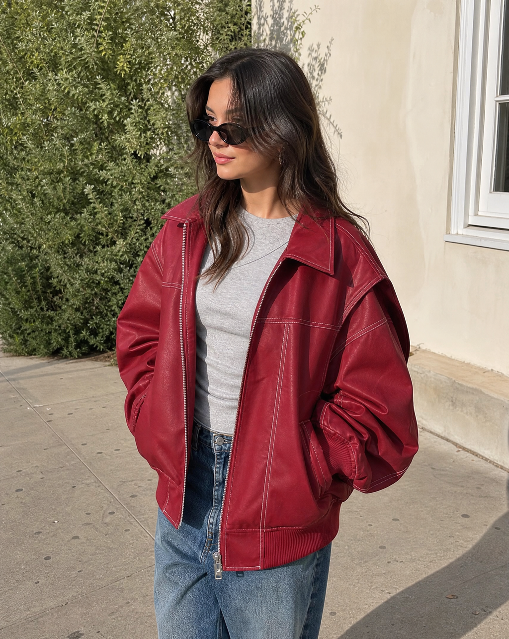 Women's Oversized Zip-Up Bomber Jacket