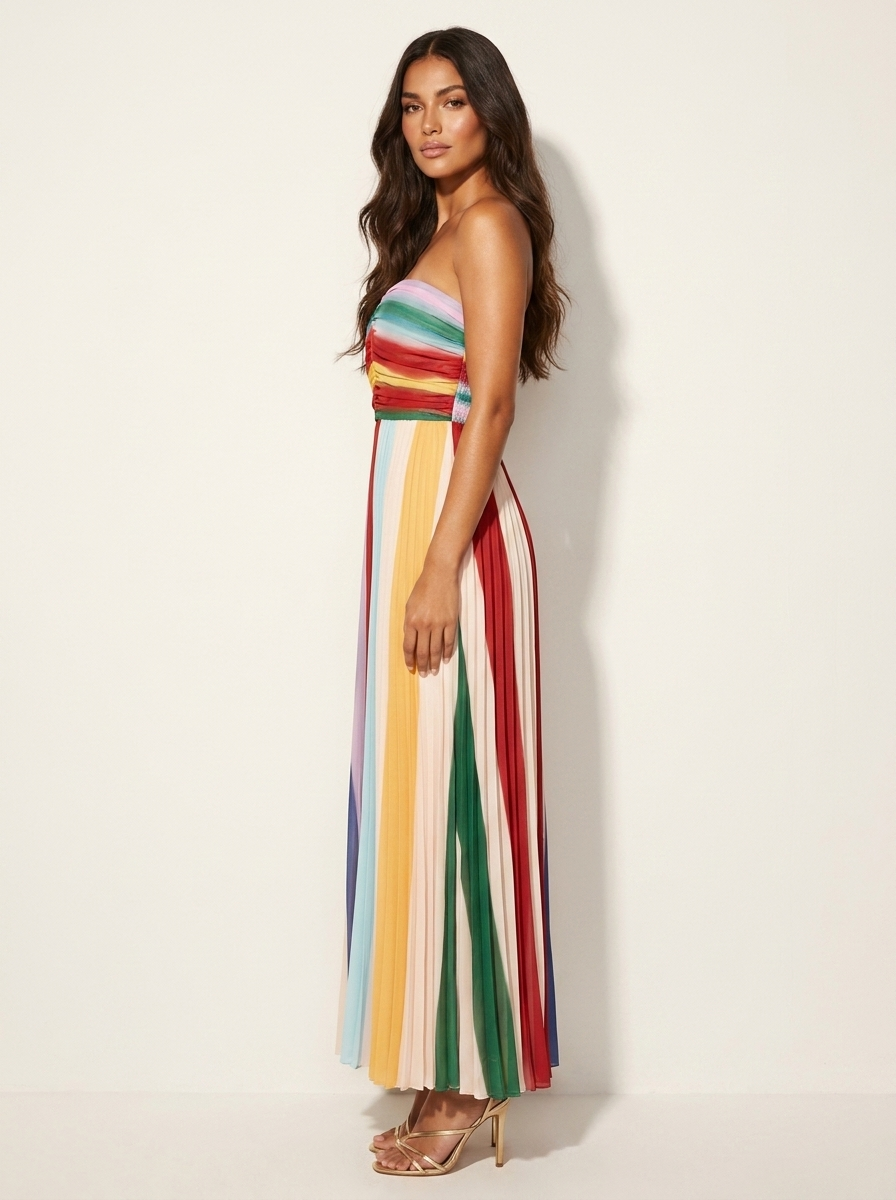 Women's Pleated Strapless Maxi Dress for Summer Events