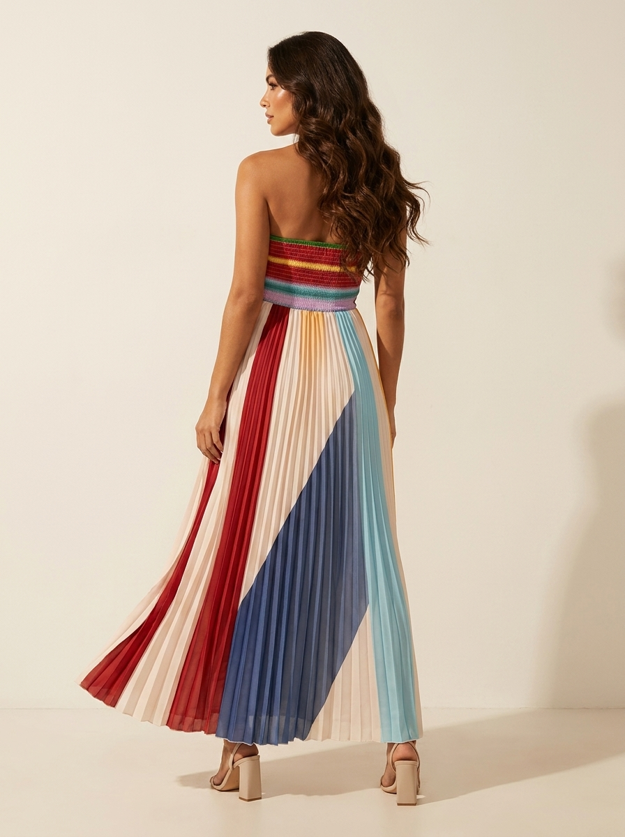 Women's Pleated Strapless Maxi Dress for Summer Events
