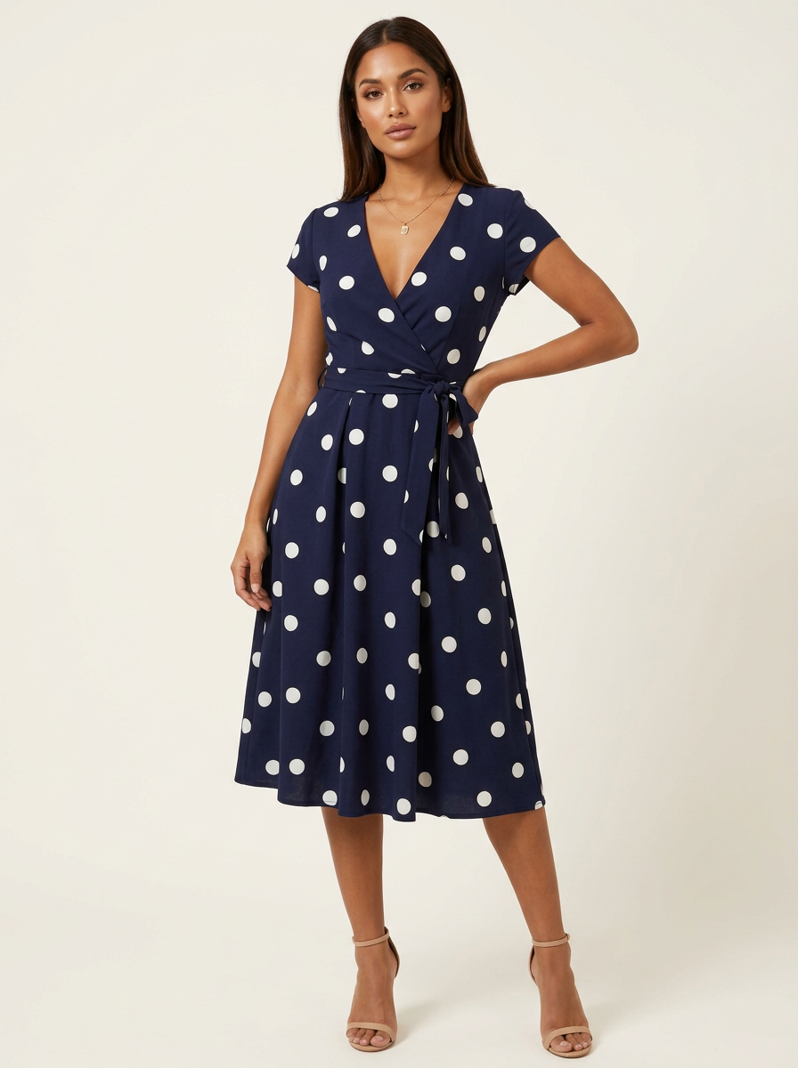Women's Polka Dot Wrap Dress for Summer Occasions