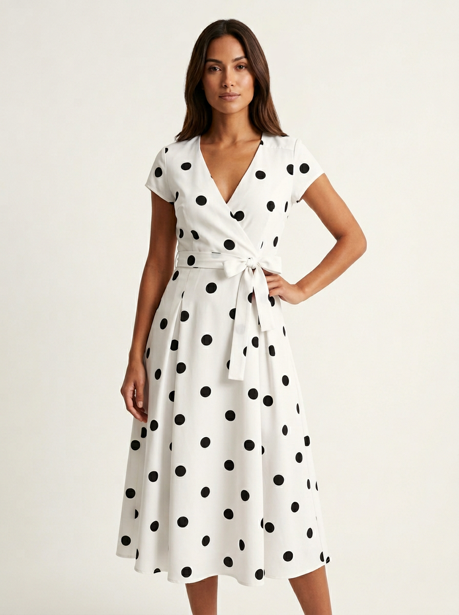 Women's Polka Dot Wrap Dress for Summer Occasions