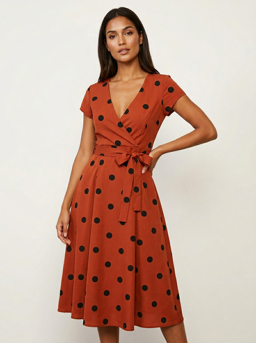 Women's Polka Dot Wrap Dress for Summer Occasions