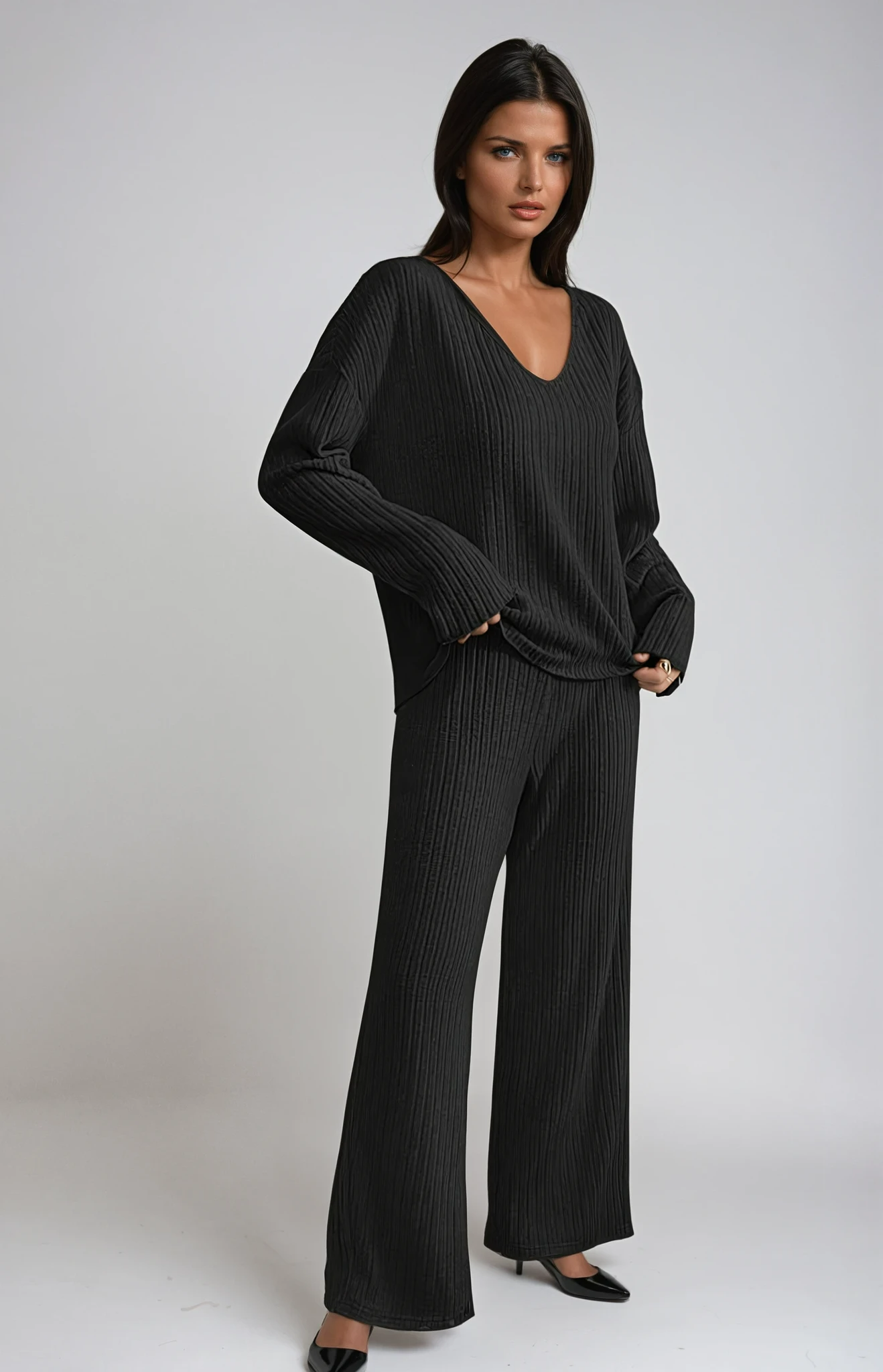 Women's Ribbed Knit Lounge Set for Effortless Comfort