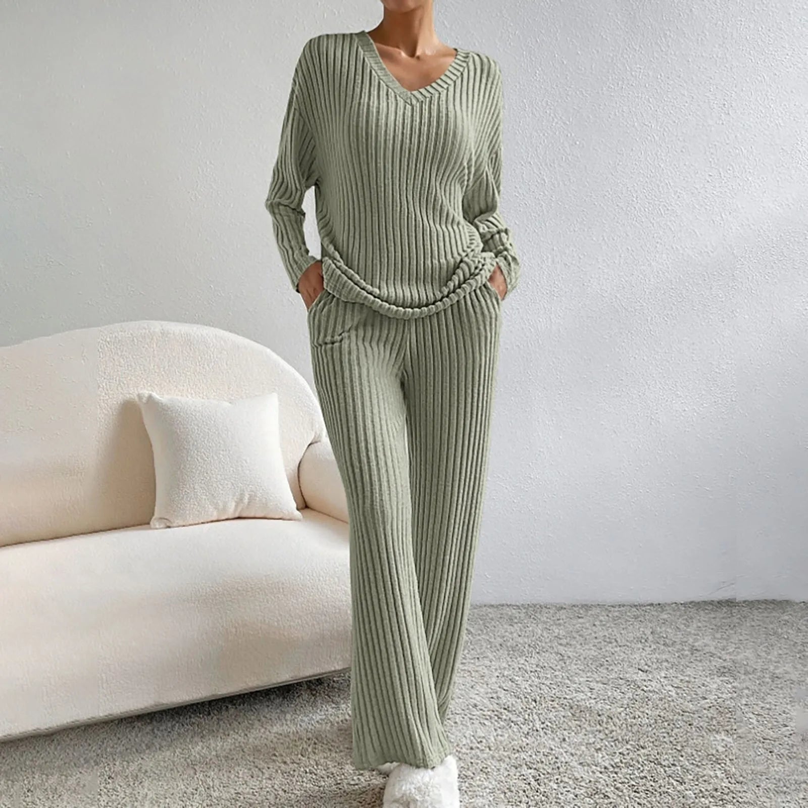 Women's Ribbed Knit Lounge Set for Effortless Comfort
