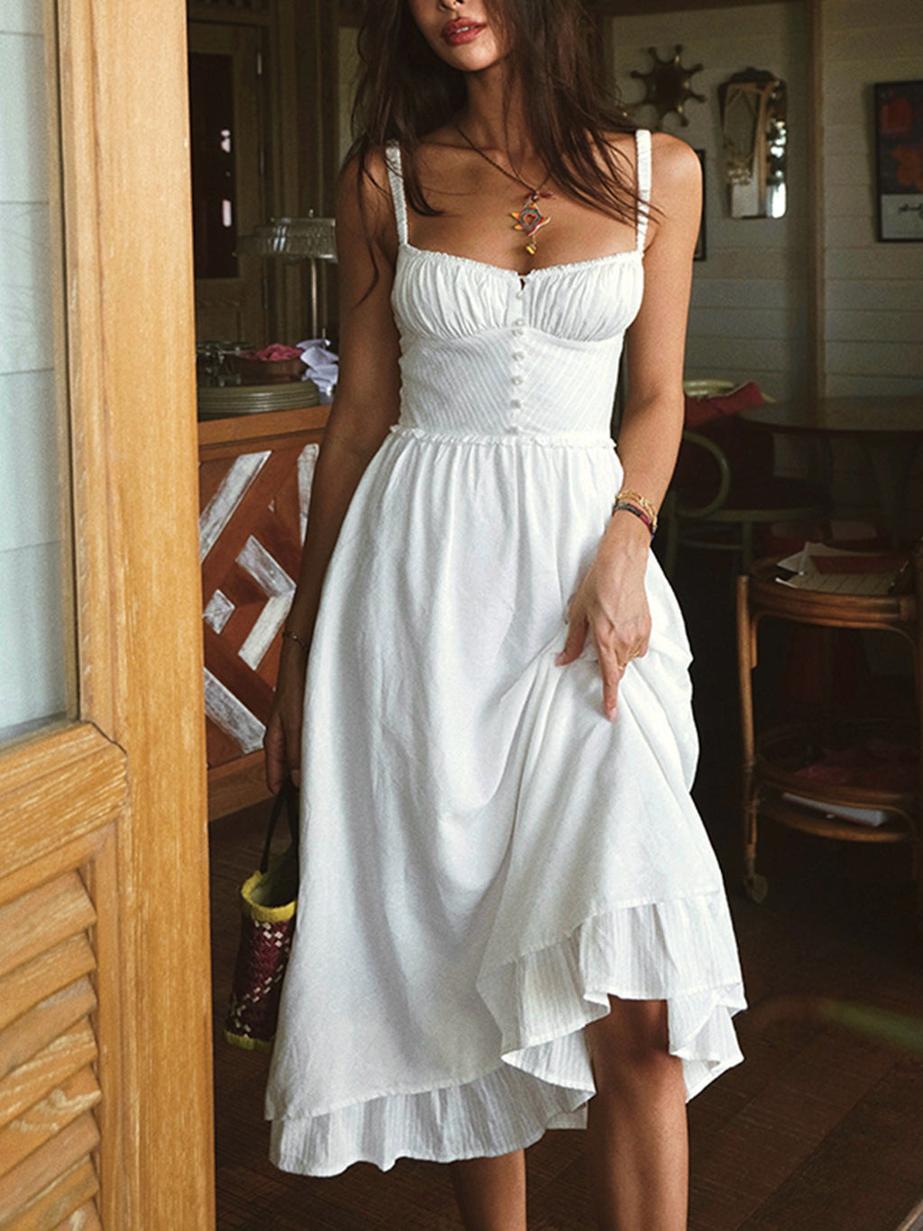 Women's Romantic Wedding Guest Dress with Spaghetti Straps