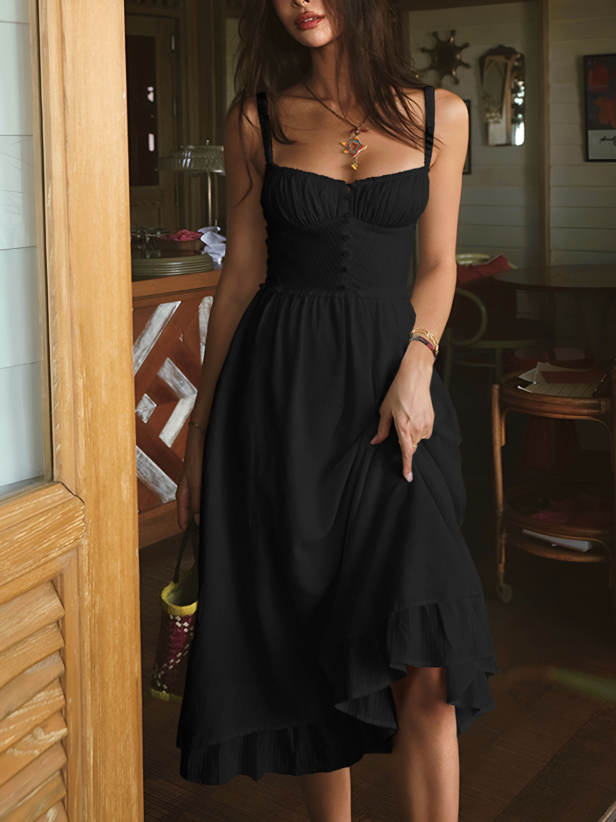 Women's Romantic Wedding Guest Dress with Spaghetti Straps