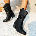 Women's Ruching Vegan Leather Boots with Chunky Heel 0
