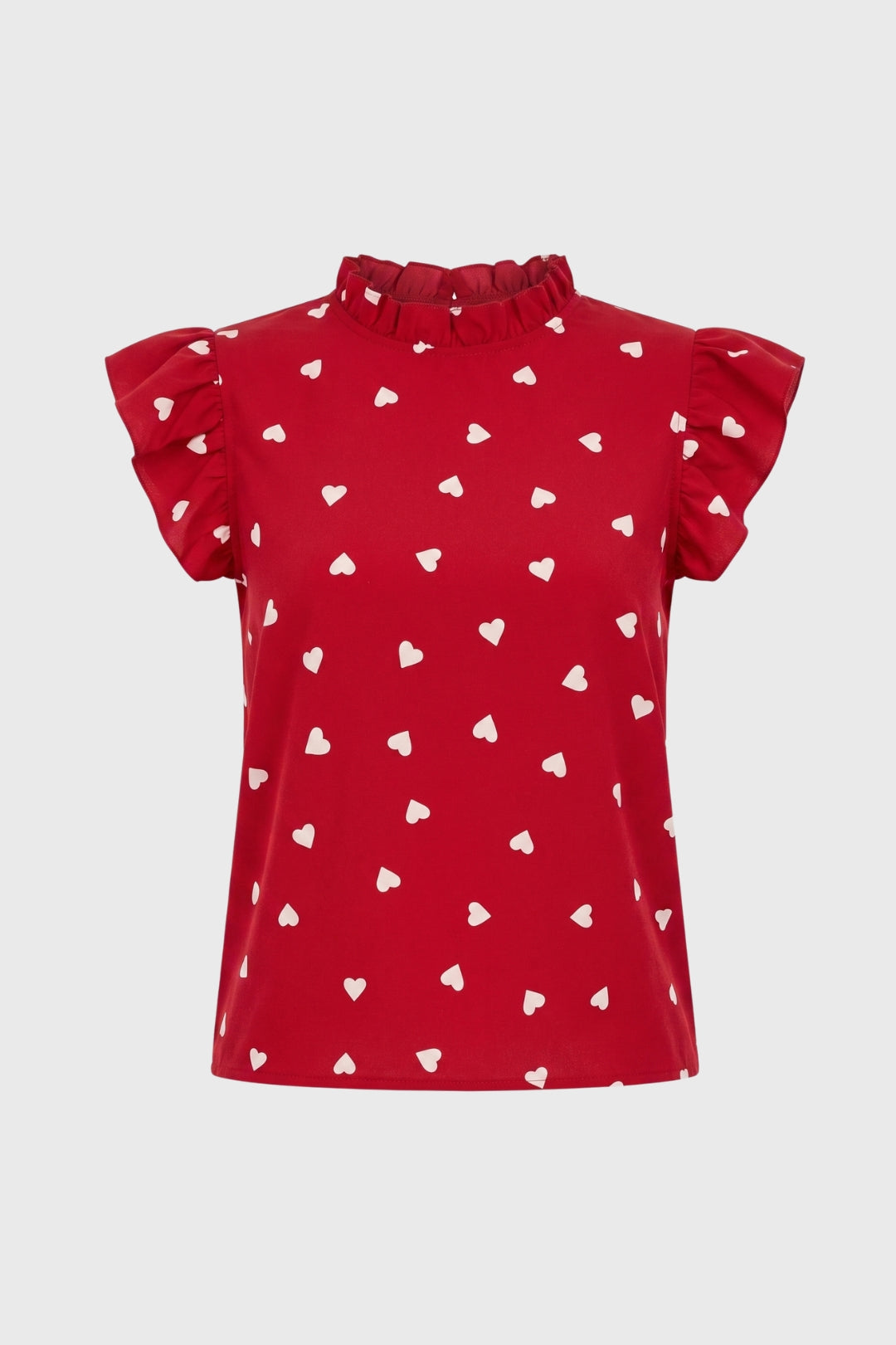 Women's Ruffle Sleeve Heart Print Top