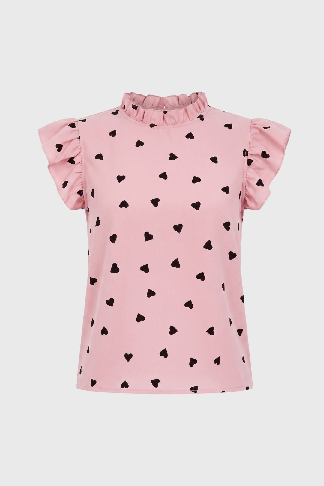 Women's Ruffle Sleeve Heart Print Top