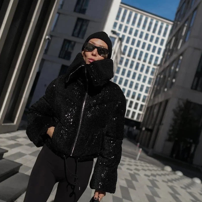 Women's Sequin Puffer Jacket with Hood 7