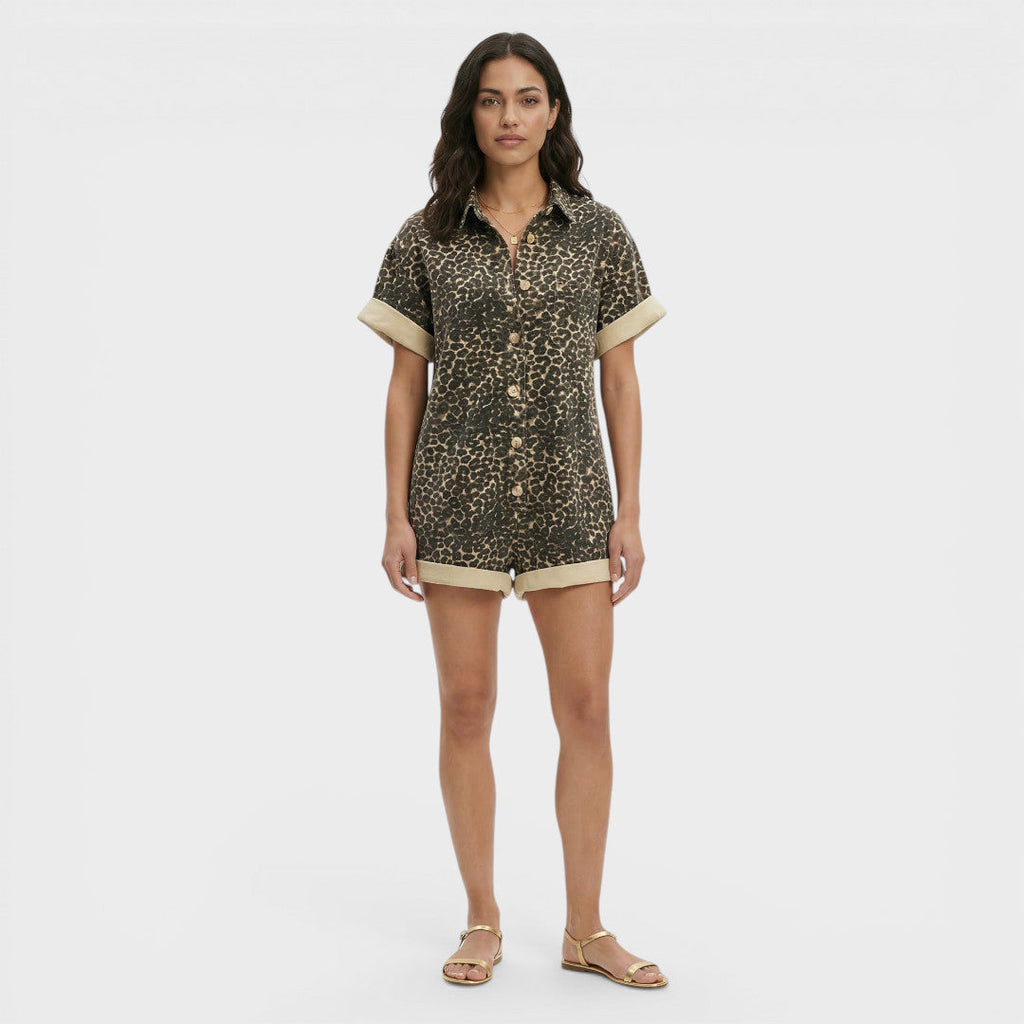 Women's Short Jumpsuit with Bold Leopard Print
