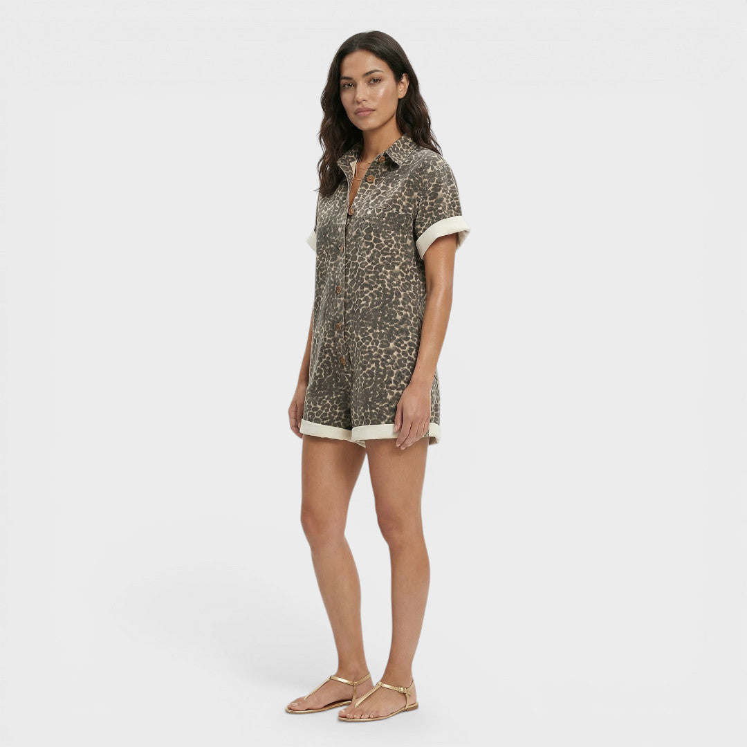 Women's Short Jumpsuit with Bold Leopard Print