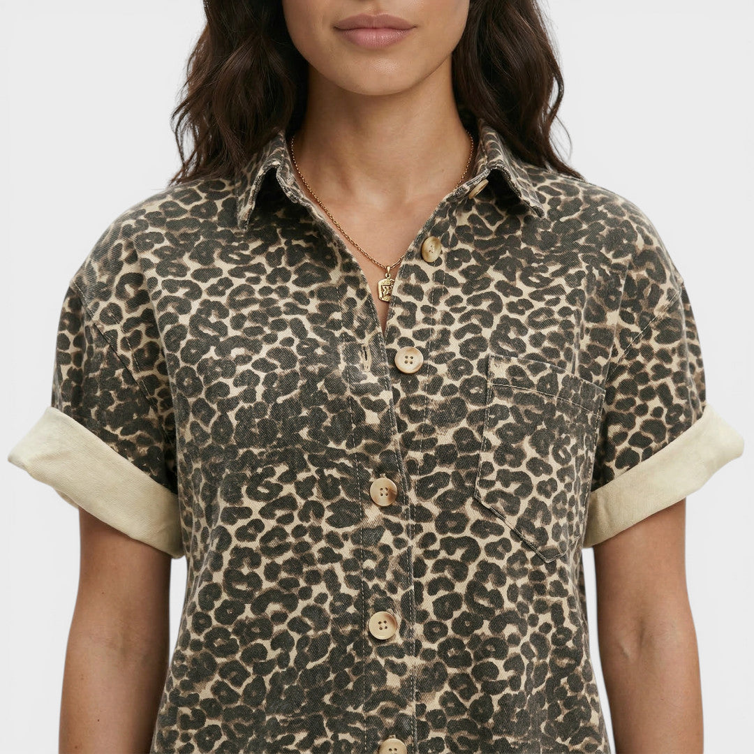 Women's Short Jumpsuit with Bold Leopard Print