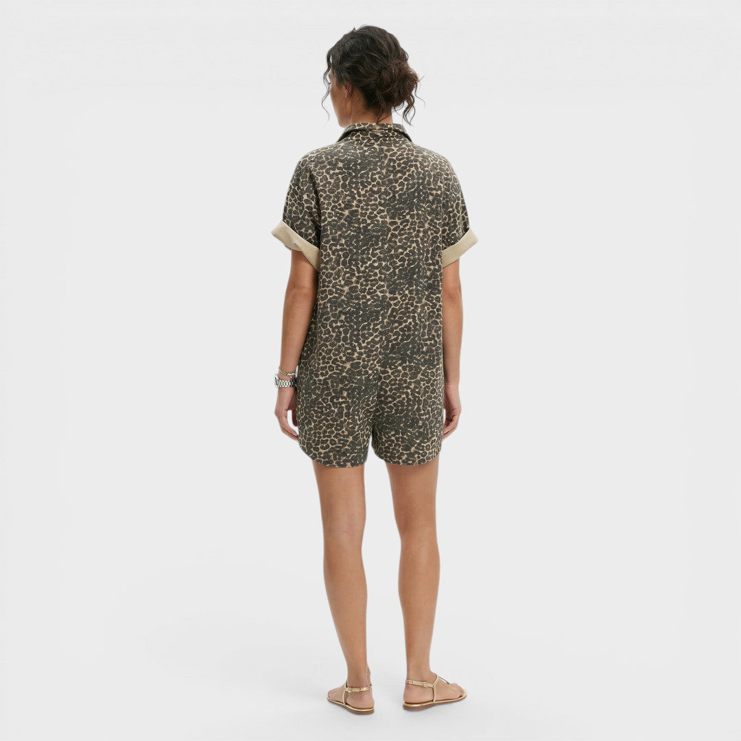 Women's Short Jumpsuit with Bold Leopard Print