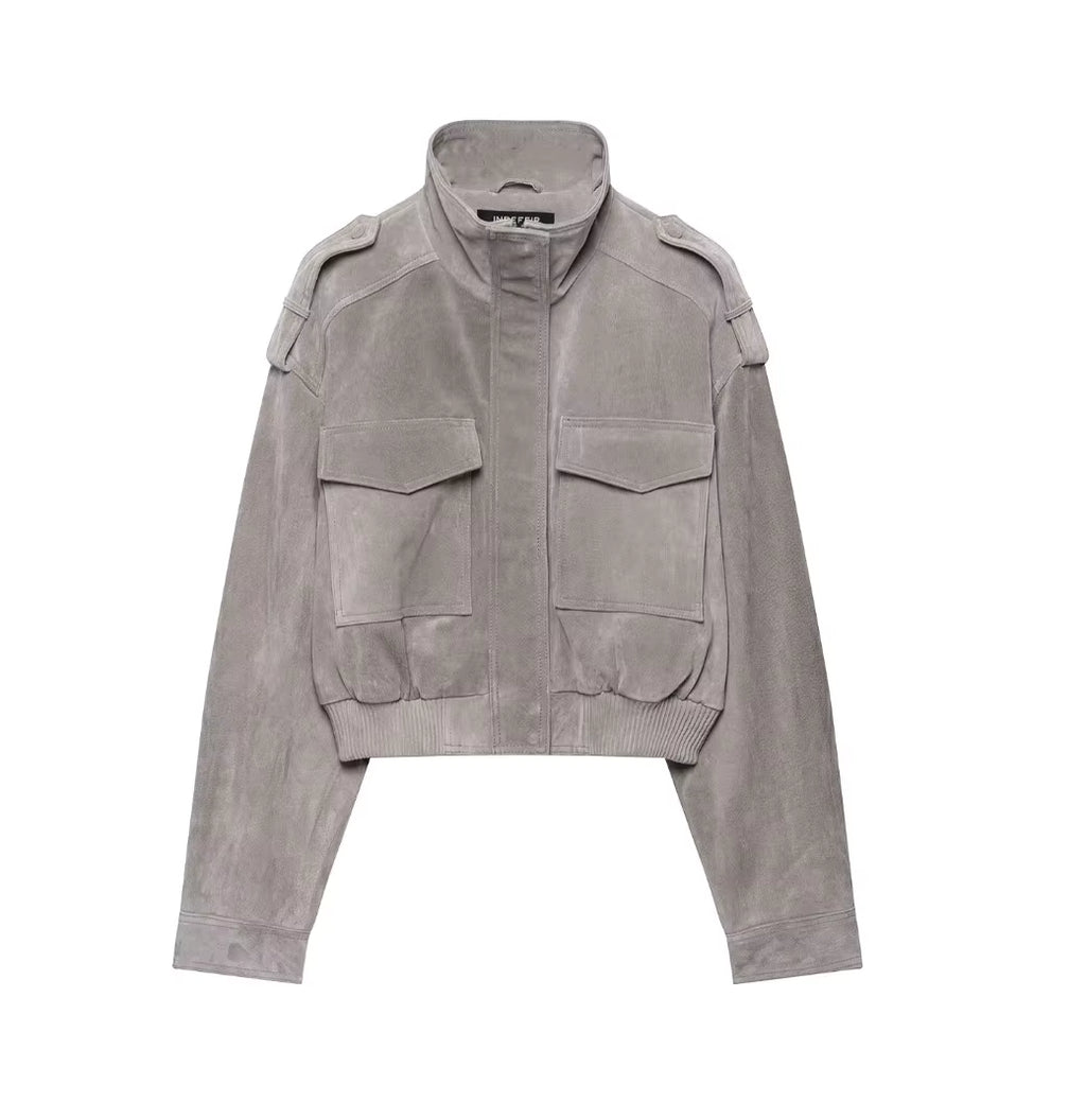 Women's Short Suede Bomber Jacket