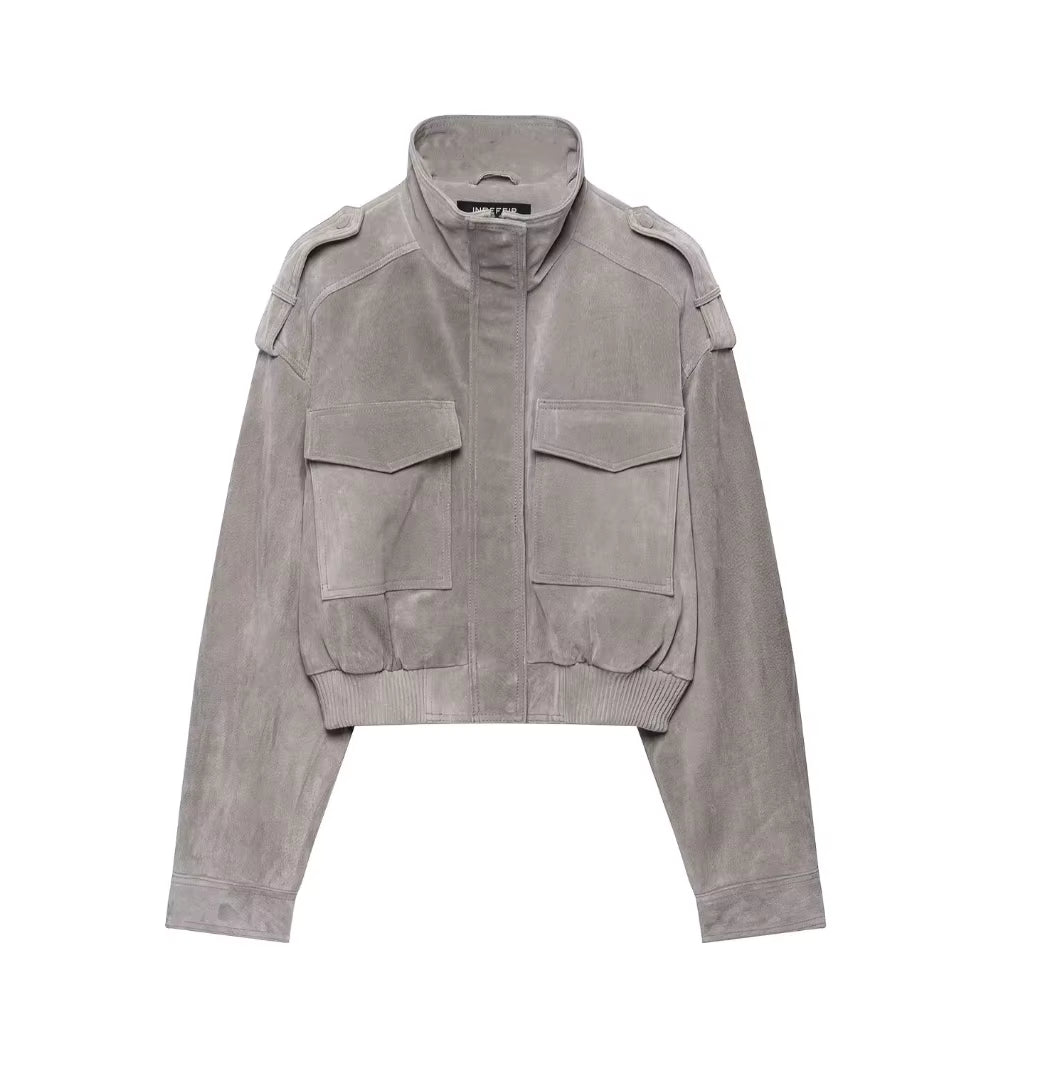 Women's Short Suede Bomber Jacket