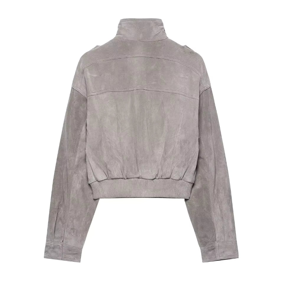 Women's Short Suede Bomber Jacket