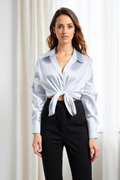 Women's Silk Long Sleeve Blouse - Elegant Flowing Fit