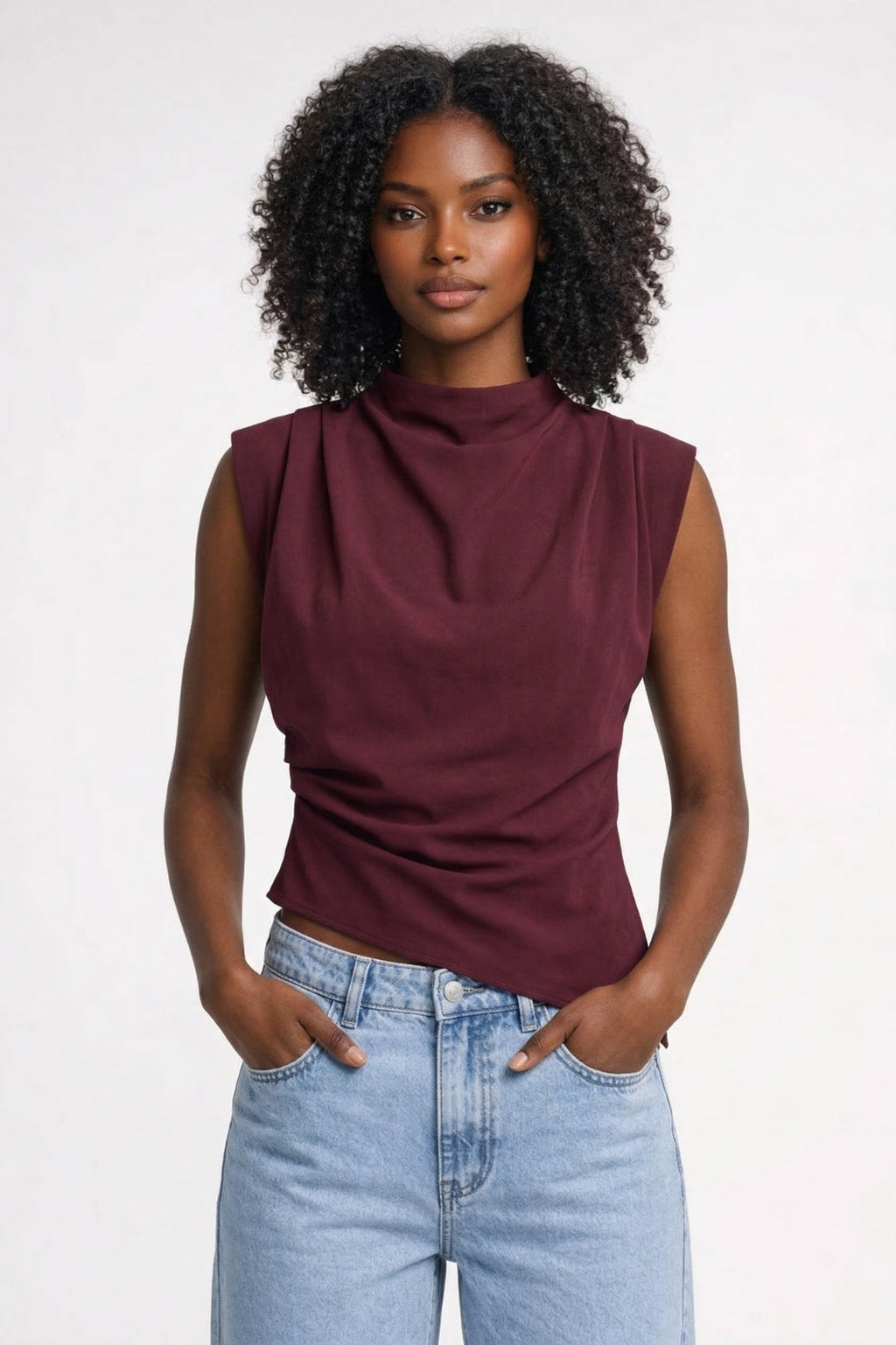 Women's Sleeveless Fitted Draped Top