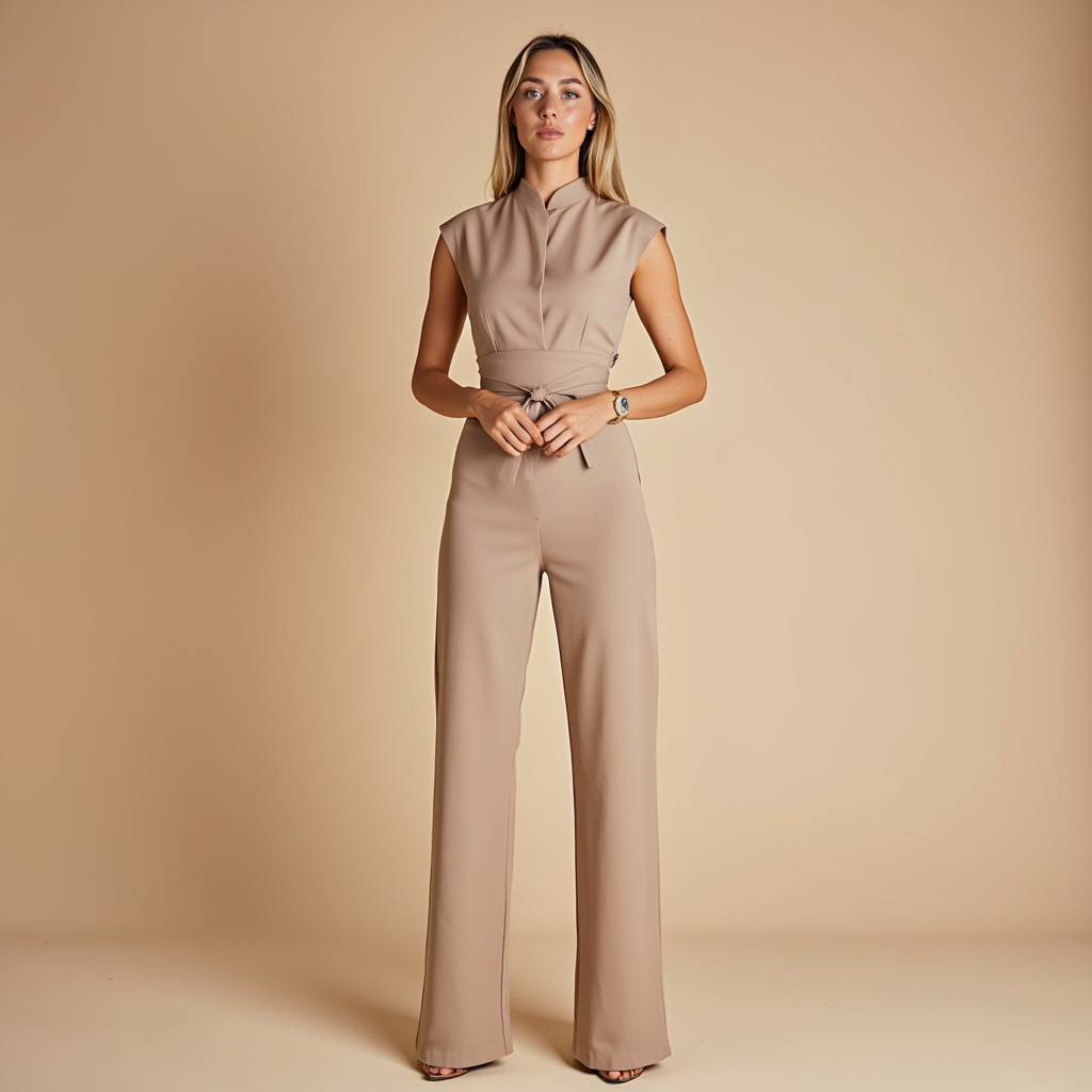 Women's Sleek Sleeveless Jumpsuit with High Collar