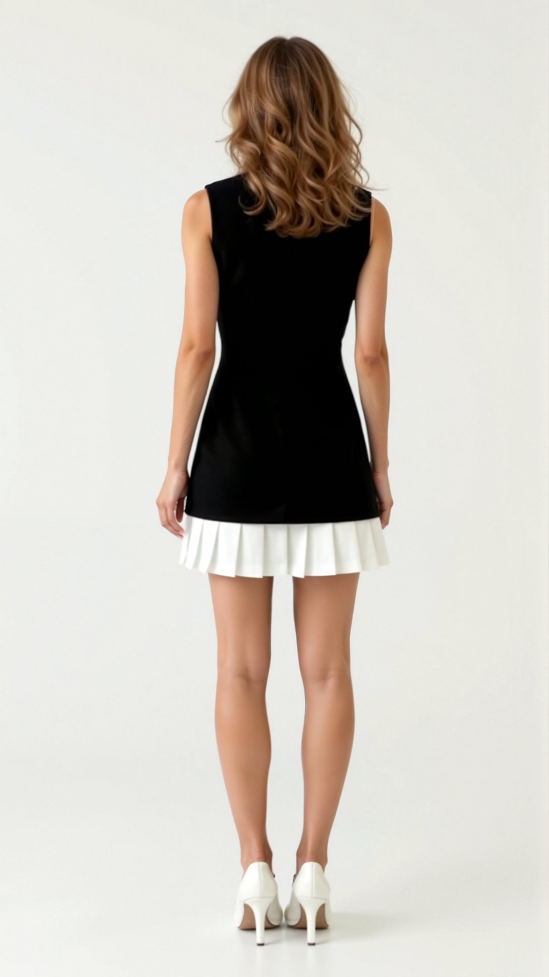 Women's Sleeveless Mini Dress with Pleated Hem