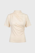 Women's Standing Collar Twisted Detail T-Shirt