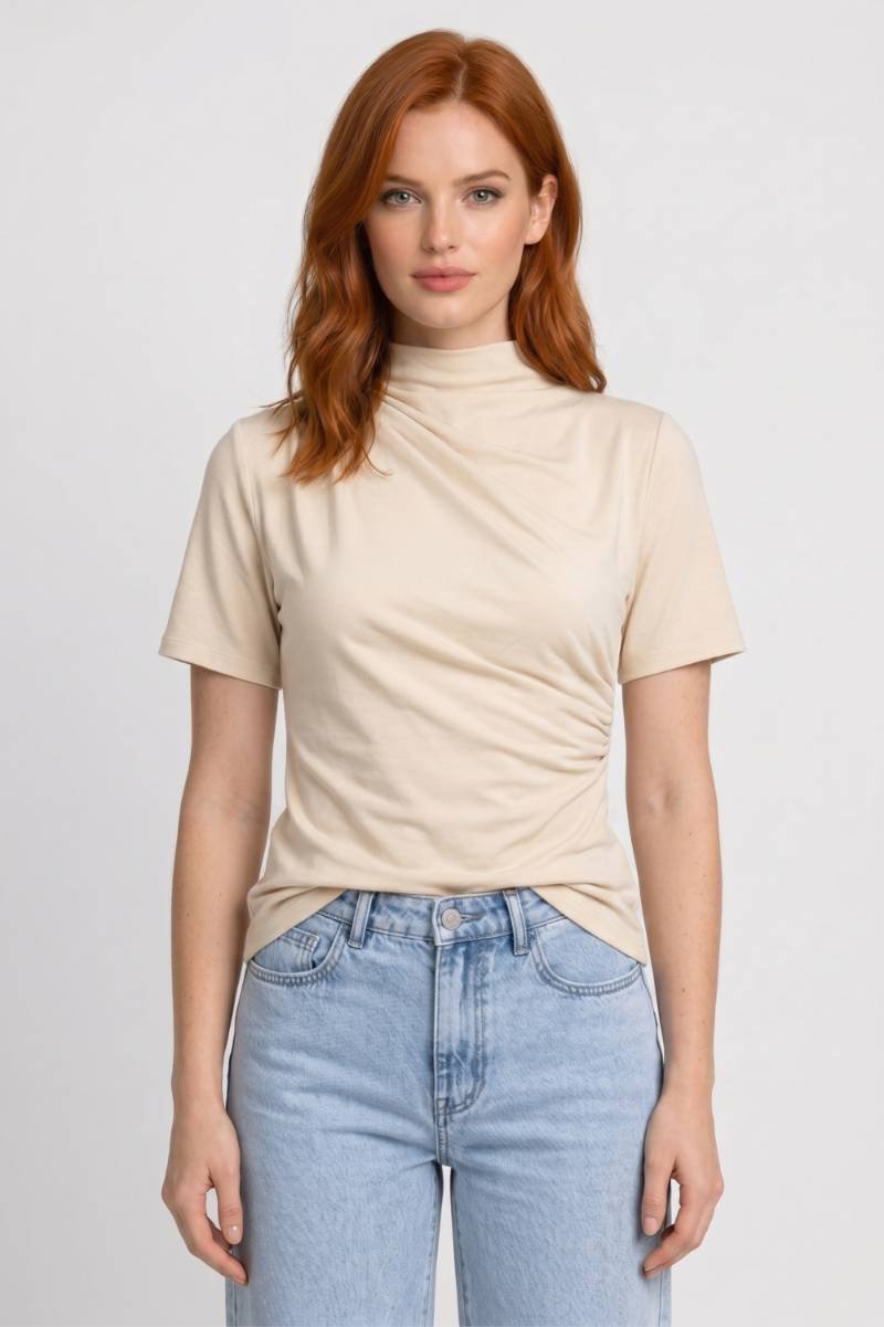 Women's Standing Collar Twisted Detail T-Shirt