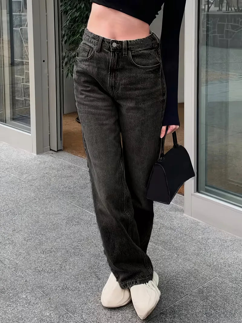 Women's Straight Mid-Rise Jeans for Casual Everyday Wear