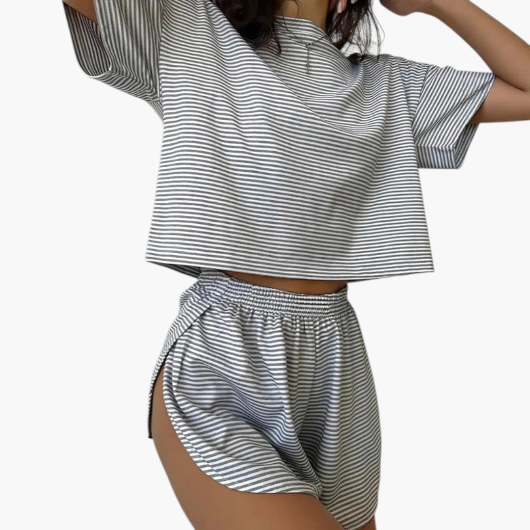 Women's Striped Loungewear Two-Piece Set with Shorts