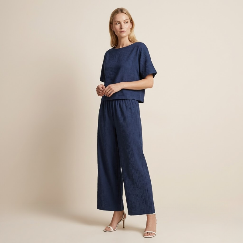 Women's Summer Pantsuit Co-ord Set with Loose Top and Wide Trousers