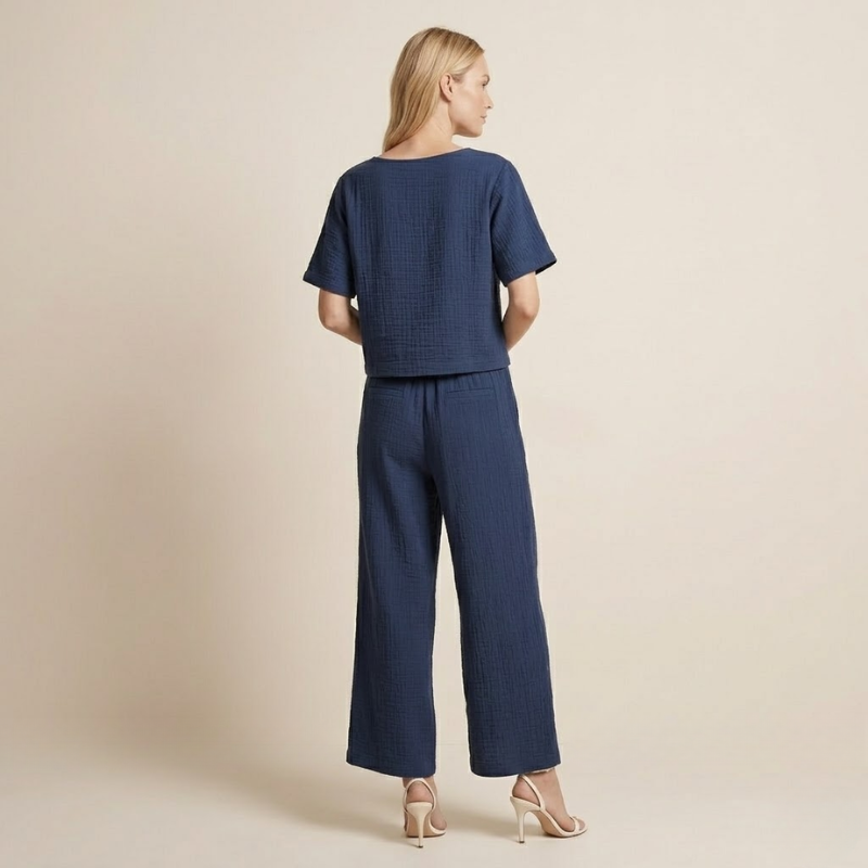 Women's Summer Pantsuit Co-ord Set with Loose Top and Wide Trousers