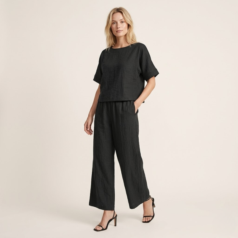 Women's Summer Pantsuit Co-ord Set with Loose Top and Wide Trousers