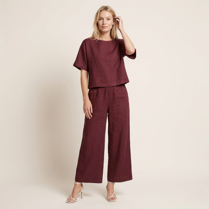 Women's Summer Pantsuit Co-ord Set with Loose Top and Wide Trousers