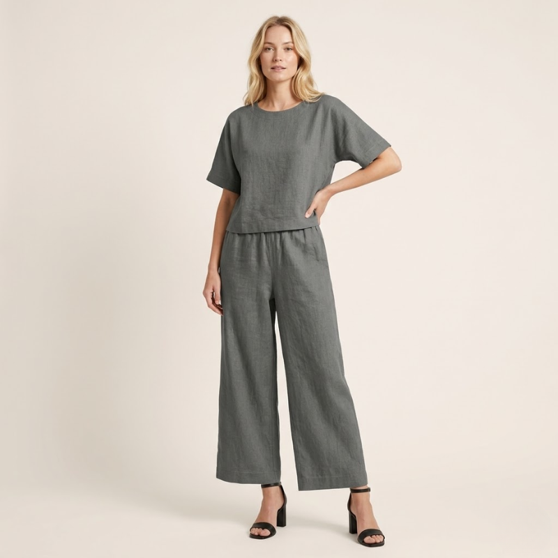 Women's Summer Pantsuit Co-ord Set with Loose Top and Wide Trousers