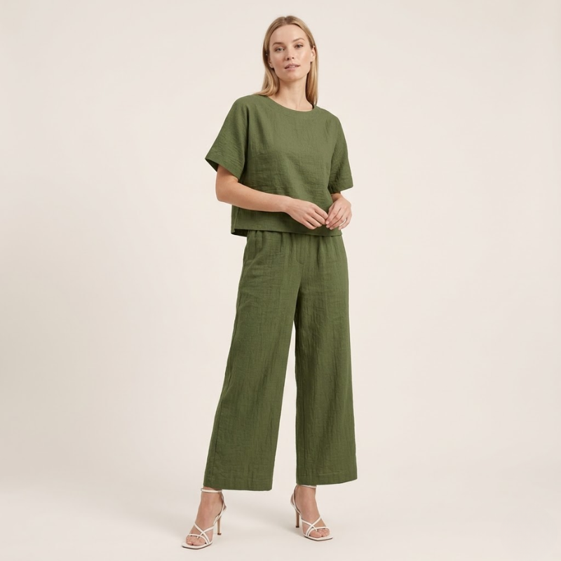 Women's Summer Pantsuit Co-ord Set with Loose Top and Wide Trousers