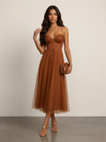 Women's Tulle Midi Dress with Corset Top for Formal Events