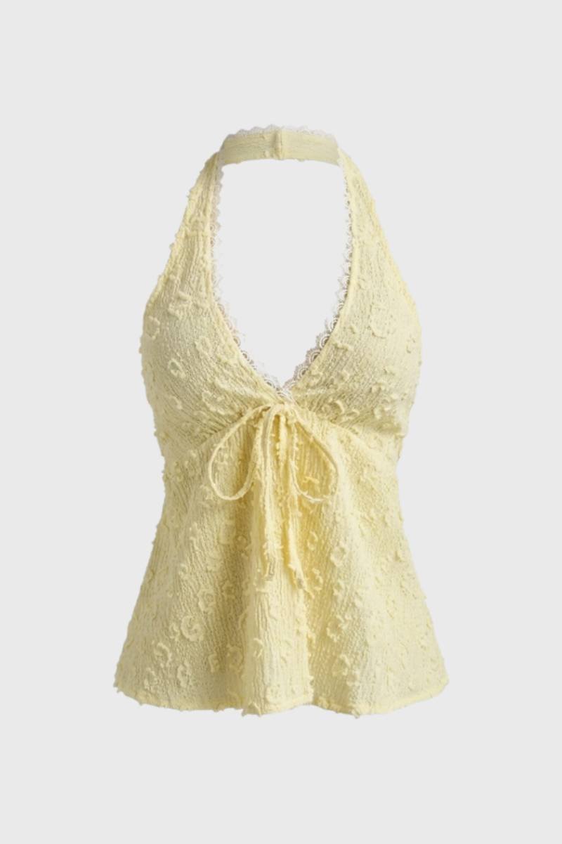 Women's V-Neck Halter Top with Bow Detail