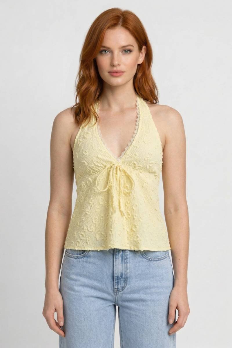 Women's V-Neck Halter Top with Bow Detail